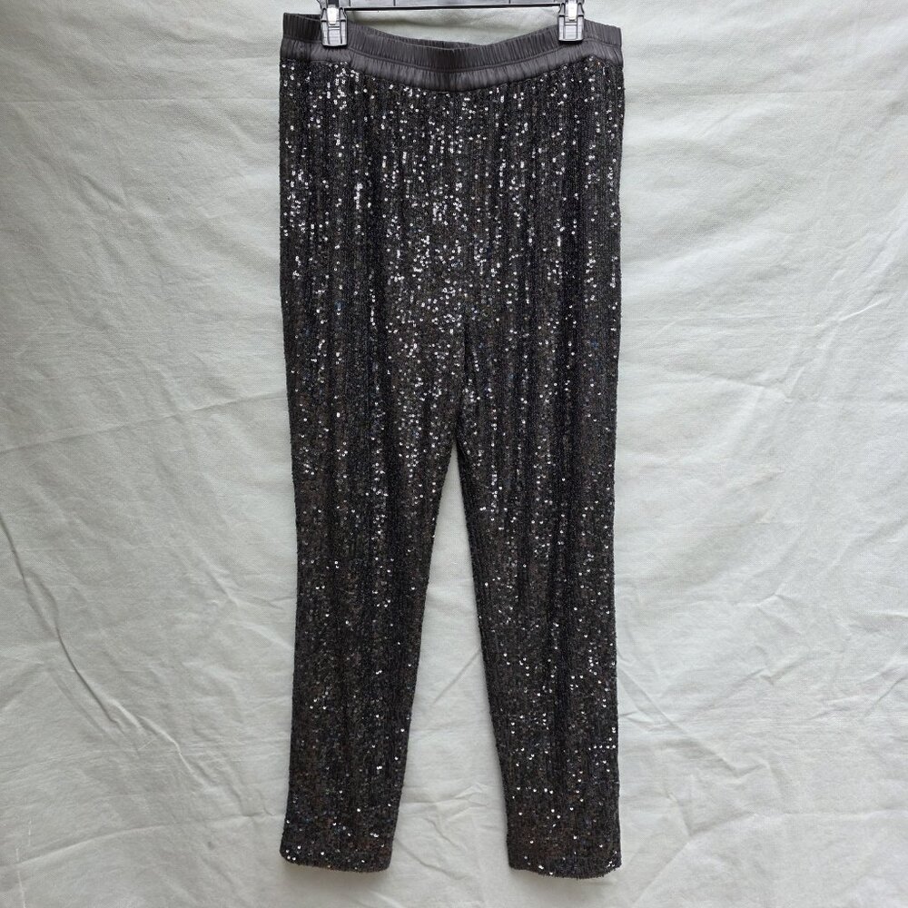 Ramy Brook New York Black Sequin Pants Size L New Years Eve Holiday Christmas